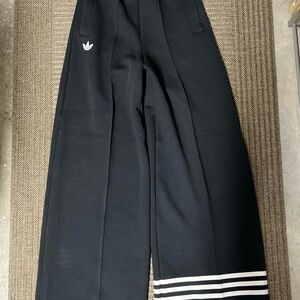 Adidas Black Wide-Leg Trousers with White Stripes-Neuclassics